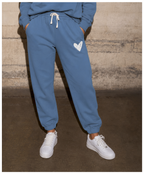 Heart Sketch Sweatpants  — Cozy Blue Joggers with White Sketched Heart- Loungewear
