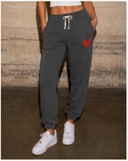 Sketched Heart Fleece Sweatpants- Sweatpants with a Red Heart- Loungewear