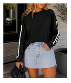 Striped Sleeve T-Shirt — Minimal Stripe Long Sleeve Graphic Tshirt