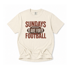 A cream-colored short-sleeve t-shirt with a distressed graphic that reads 'SUNDAYS ARE FOR FOOTBALL' in brown, featuring a football design in the center.