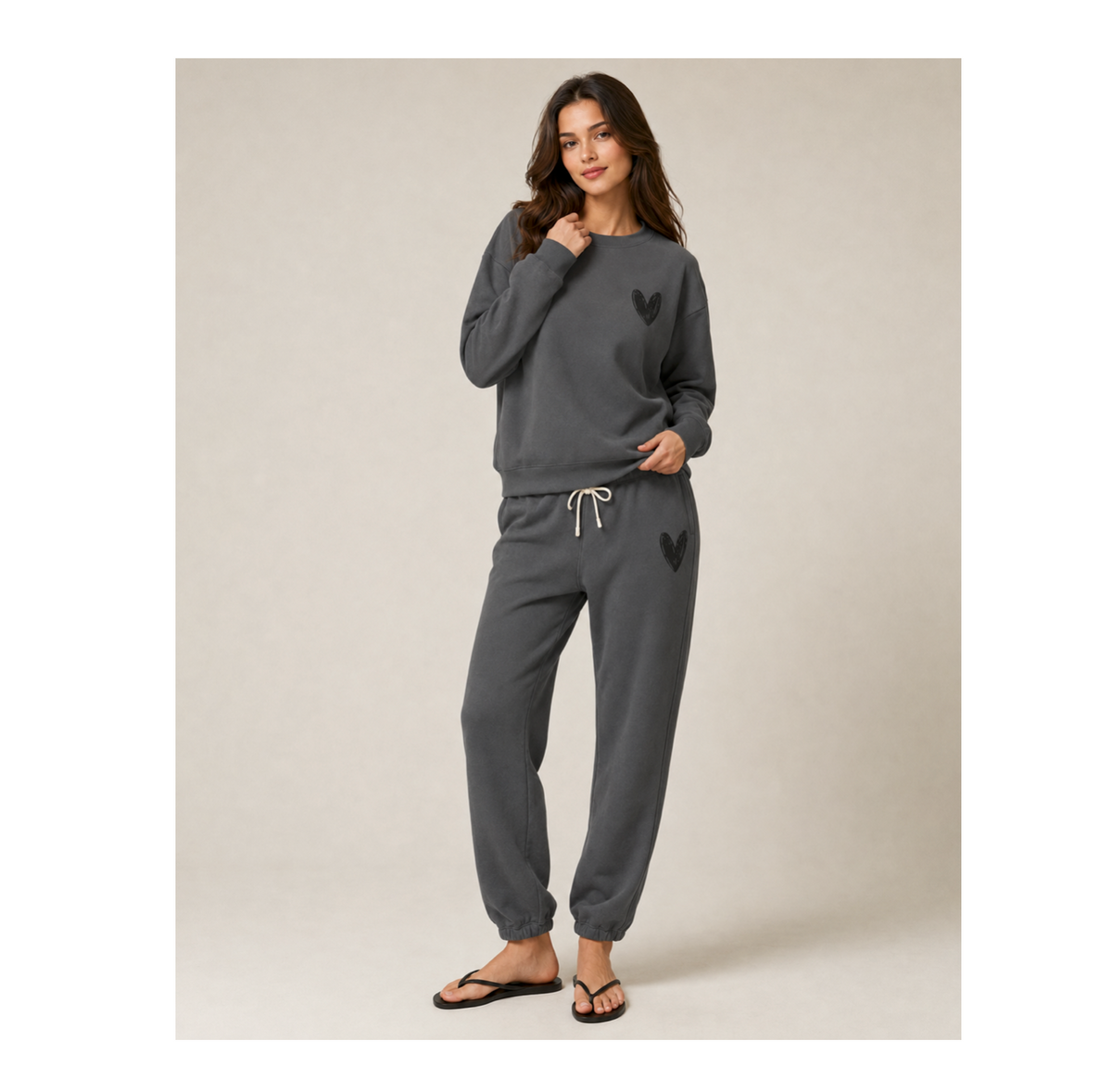 Heart Fleece Sweatpants- Joggers with a sketched Black Heart- Loungewear