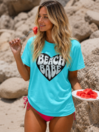 Beach Babe T-Shirt — White Print on Black Heart Graphic Tee